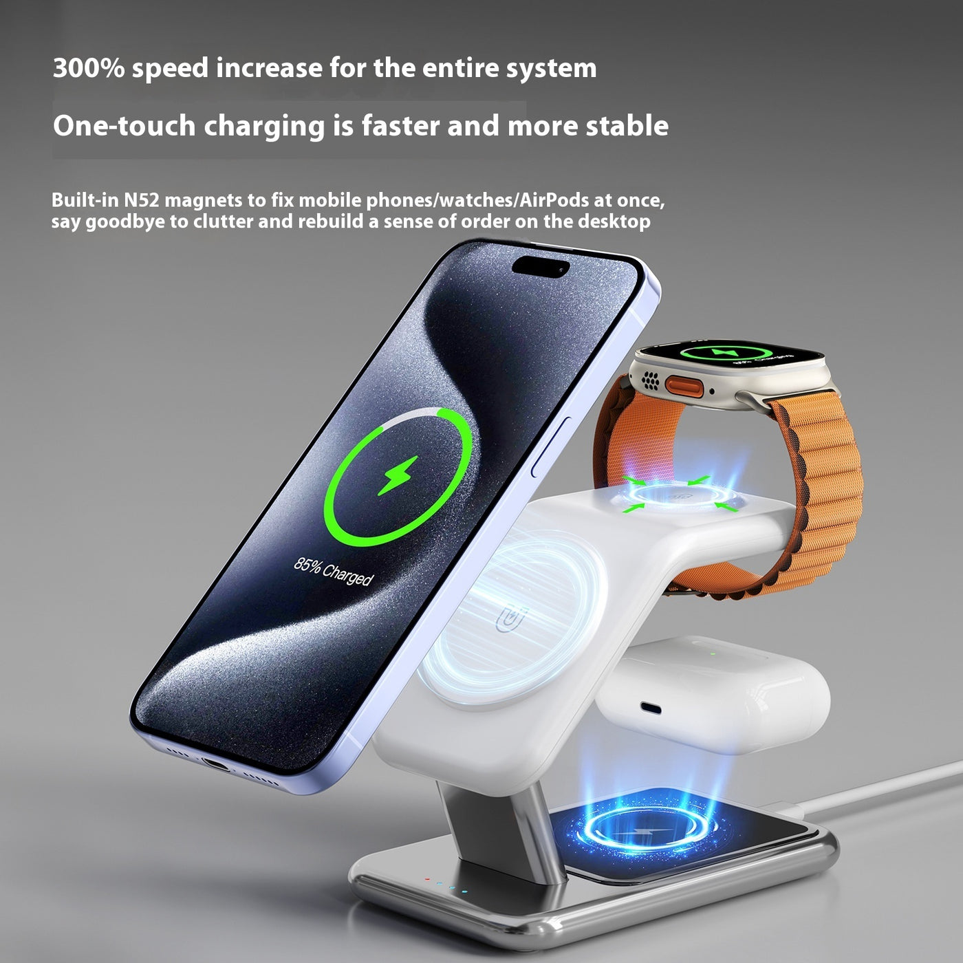 3-in-1 Magnetic Wireless Charging Station | Fast Charger for Phone, Earbuds & Smartwatch