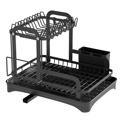 1-Piece 2-Tier Rustproof Kitchen Dish Drying Rack with Drainboard, Utensil Holder & Chopping Board Organizer