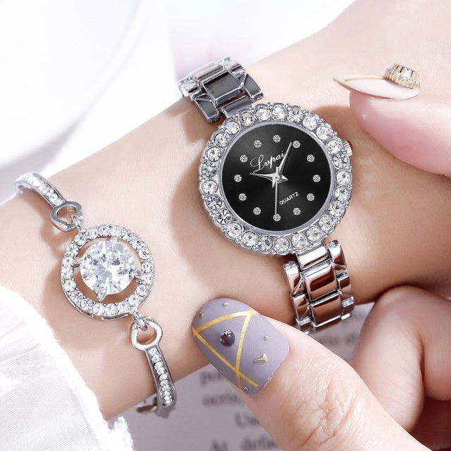 Women’s Luxury Quartz Watch & Bracelet Set – Elegant Fashion Wristwatch Combo