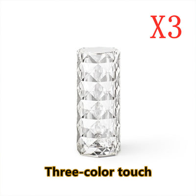 Nordic Crystal Touch Lamp – USB Rechargeable Diamond Night Light with Dimming Control & Rose Projection for Bedroom Décor