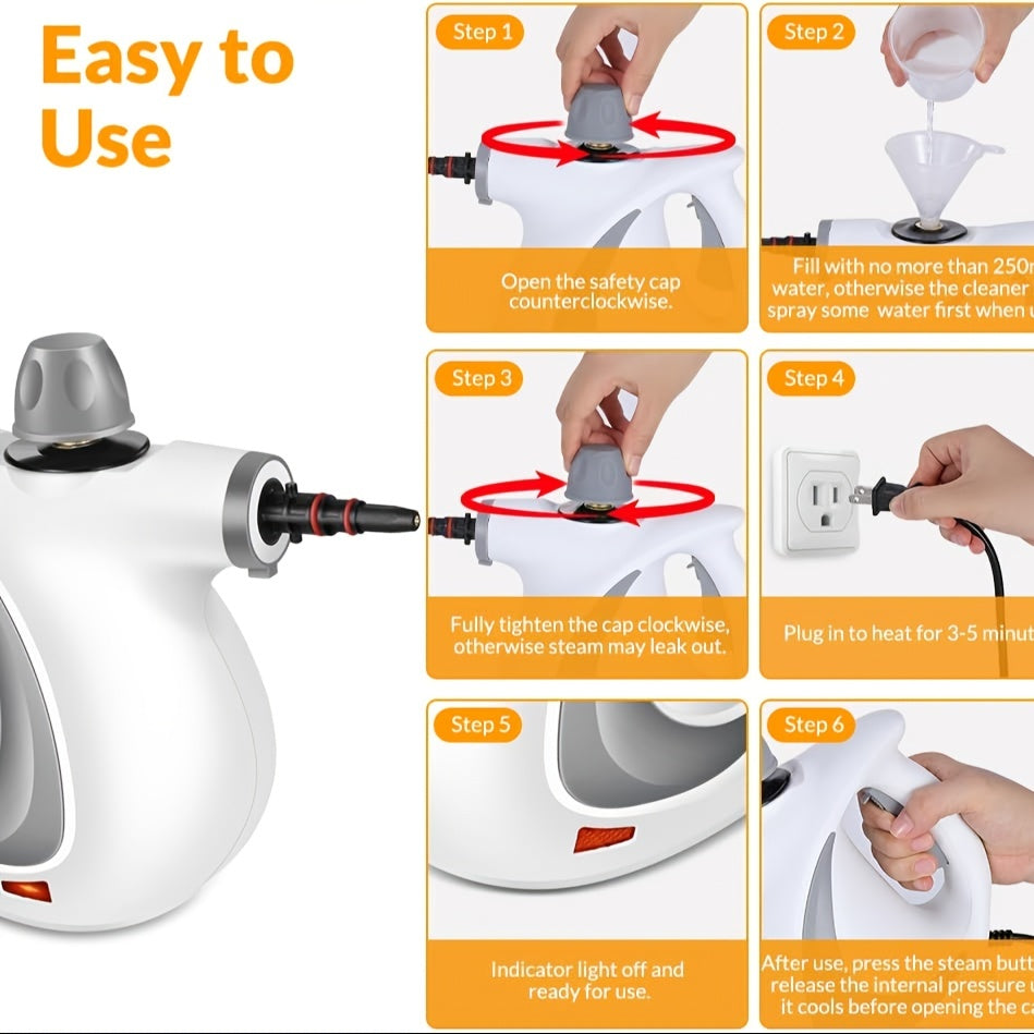 Handheld Multi-Surface Steam Cleaner with 12 Accessories – Portable Pressurized Steam Generator for Home, Tiles, Floors, Bathrooms, Windows & Interior Cleaning