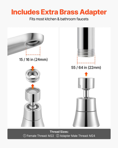 5-Mode Faucet Aerator with 360° Swivel | Multi-Flow Kitchen Sink Sprayer & Brass Adapter for Splash-Free Washing