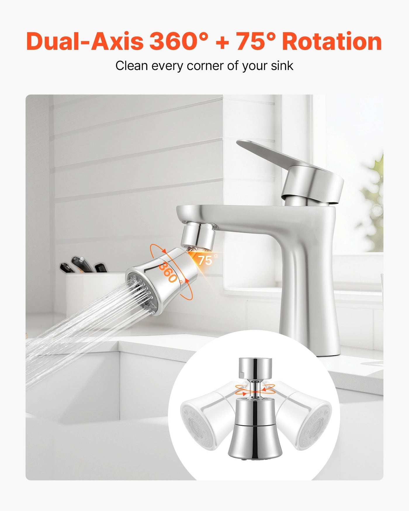 5-Mode Faucet Aerator with 360° Swivel | Multi-Flow Kitchen Sink Sprayer & Brass Adapter for Splash-Free Washing