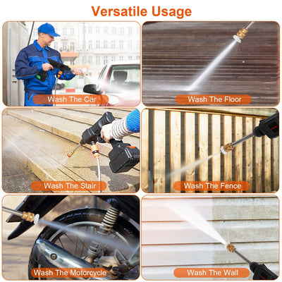 Cordless Portable Electric Pressure Washer – 363PSI High-Pressure Car Cleaner with 48V 12000mAh Rechargeable Battery & 2 Nozzles