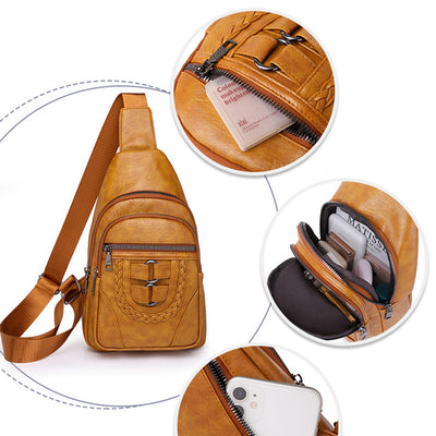 Retro Leather Crossbody Chest Bag for Men & Women – Vintage Shoulder Sling Bag