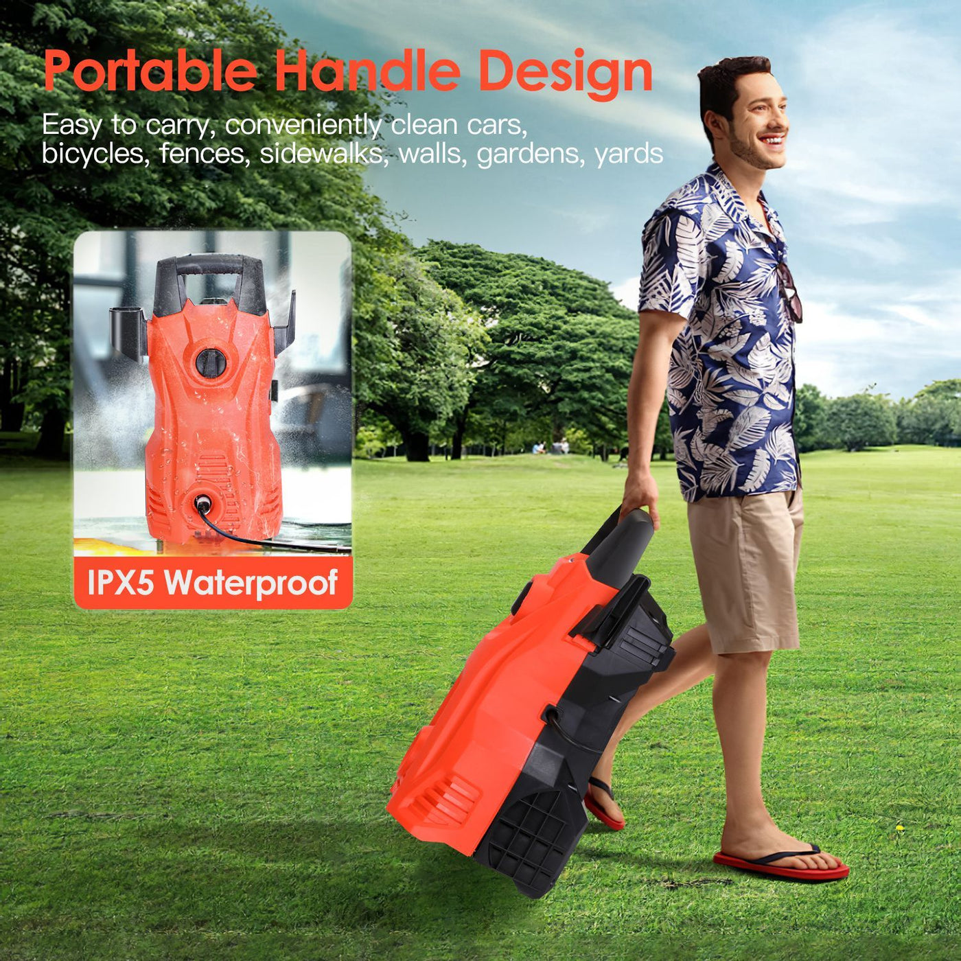 1Pc Electric High-Pressure Washer 1740 PSI – Powerful Car & Garden Cleaner with Adjustable Spray Nozzle, Soap Dispenser, and IPX5 Waterproof Design
