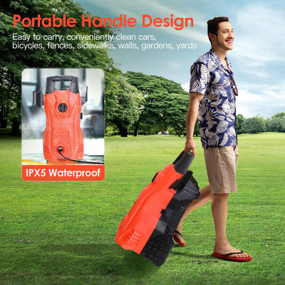 1Pc Electric High-Pressure Washer 1740 PSI – Powerful Car & Garden Cleaner with Adjustable Spray Nozzle, Soap Dispenser, and IPX5 Waterproof Design