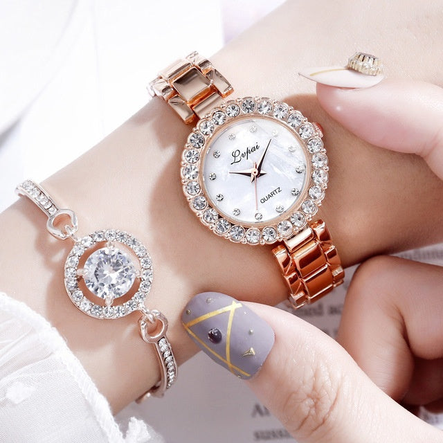 Women’s Luxury Quartz Watch & Bracelet Set – Elegant Fashion Wristwatch Combo