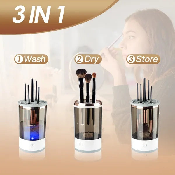 3-in-1 Automatic Makeup Brush Cleaner & Dryer – USB Powered Electric Brush Washing Machine with Blender Cleaning Function