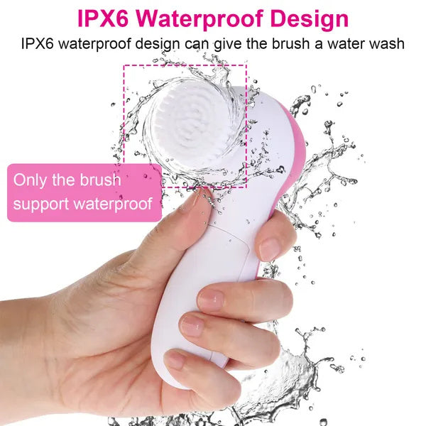 Waterproof Facial Cleansing Brush with 5 Interchangeable Spin Brush Heads – Deep Skin Cleaning Tool for Women