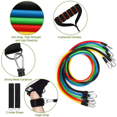 11-Piece Resistance Bands Set – Full Body Fitness Workout & Exercise Tubes Kit