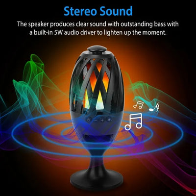 LED Flame Torch Wireless Speaker – Waterproof Outdoor Stereo Bass Speaker with Flickering LED Night Light for Party, Camping & Patio