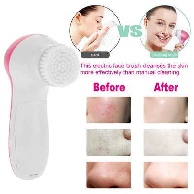 Waterproof Facial Cleansing Brush with 5 Interchangeable Spin Brush Heads – Deep Skin Cleaning Tool for Women