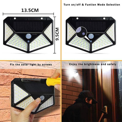 Aolyty Solar-Powered Outdoor Motion Sensor Lights – 3 Lighting Modes, IP65 Waterproof 4-Sided LED Security Wall Light (2-Pack)