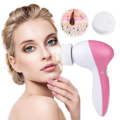 Waterproof Facial Cleansing Brush with 5 Interchangeable Spin Brush Heads – Deep Skin Cleaning Tool for Women
