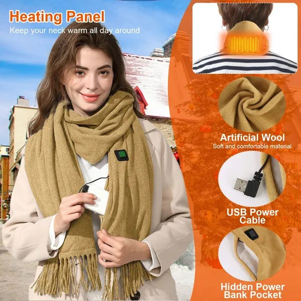 USB Electric Heated Scarf – Unisex Winter Heating Neck Wrap for Warm Comfort