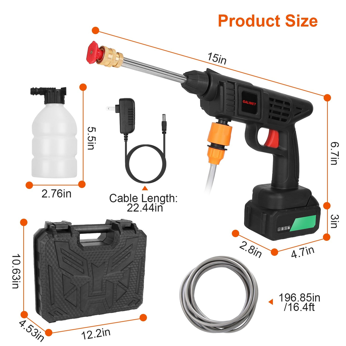 Cordless Portable Electric Pressure Washer – 363PSI High-Pressure Car Cleaner with 48V 12000mAh Rechargeable Battery & 2 Nozzles